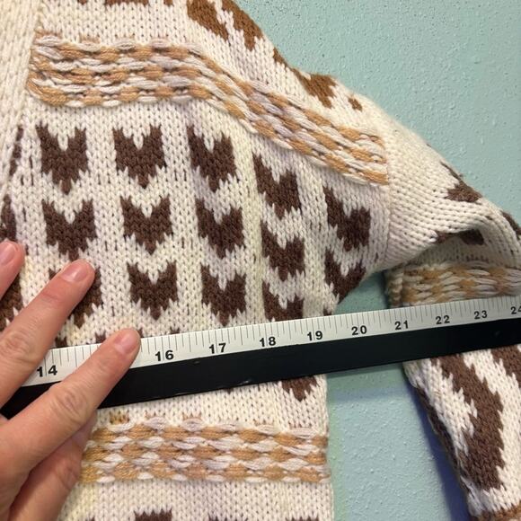 Pink Rose Women's Beige and Brown Geometric Patterned Long Cardigan Size S - Picture 6 of 7